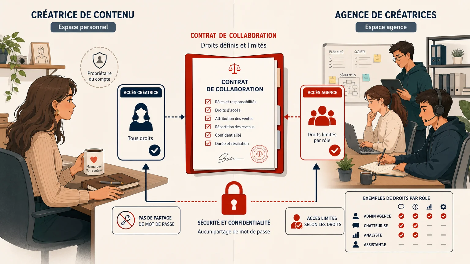 Illustration d’un contrat agence créatrice avec des accès séparés