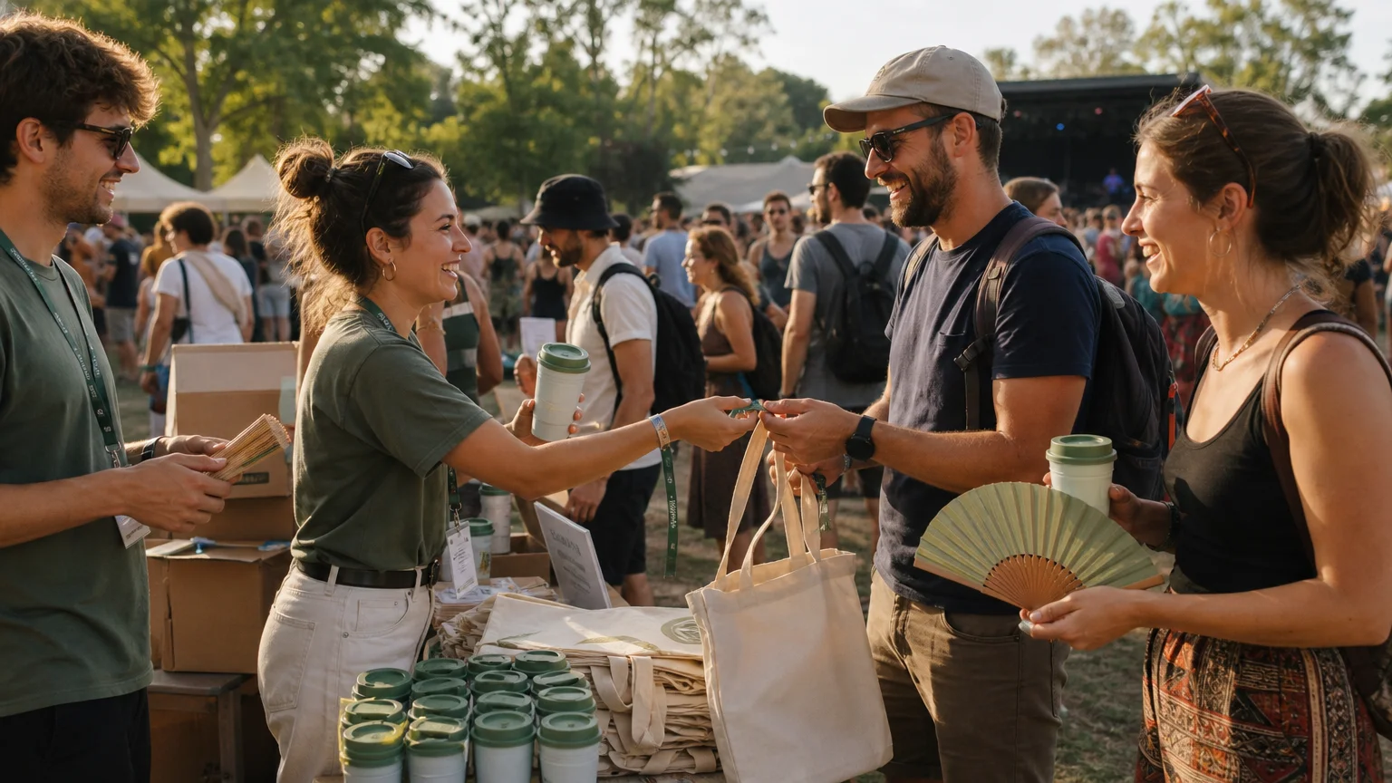 Distribution de goodies utiles lors d’un festival en plein air