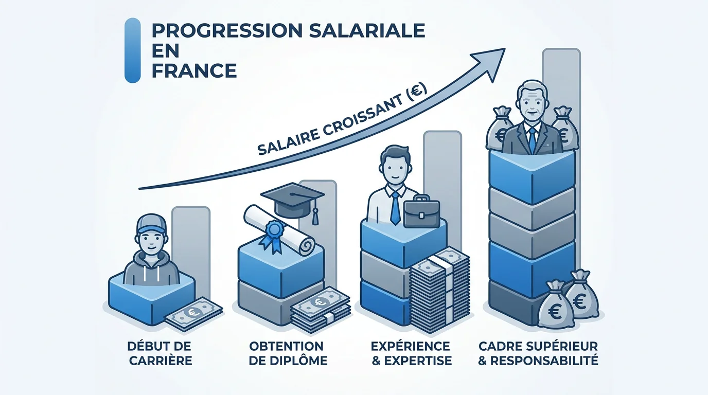 Infographie illustrant la progression de la rémunération en alternance en France