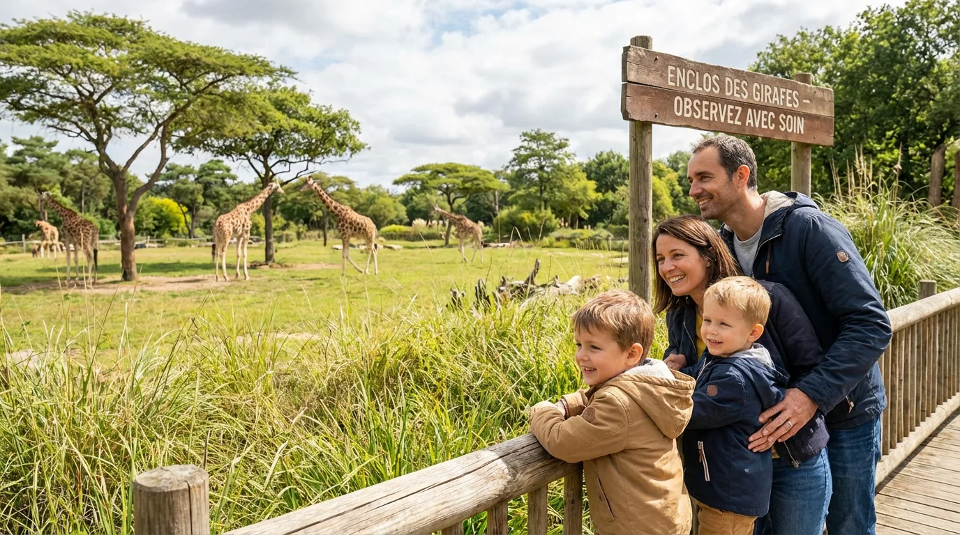 Famille observant des girafes dans un parc animalier en France