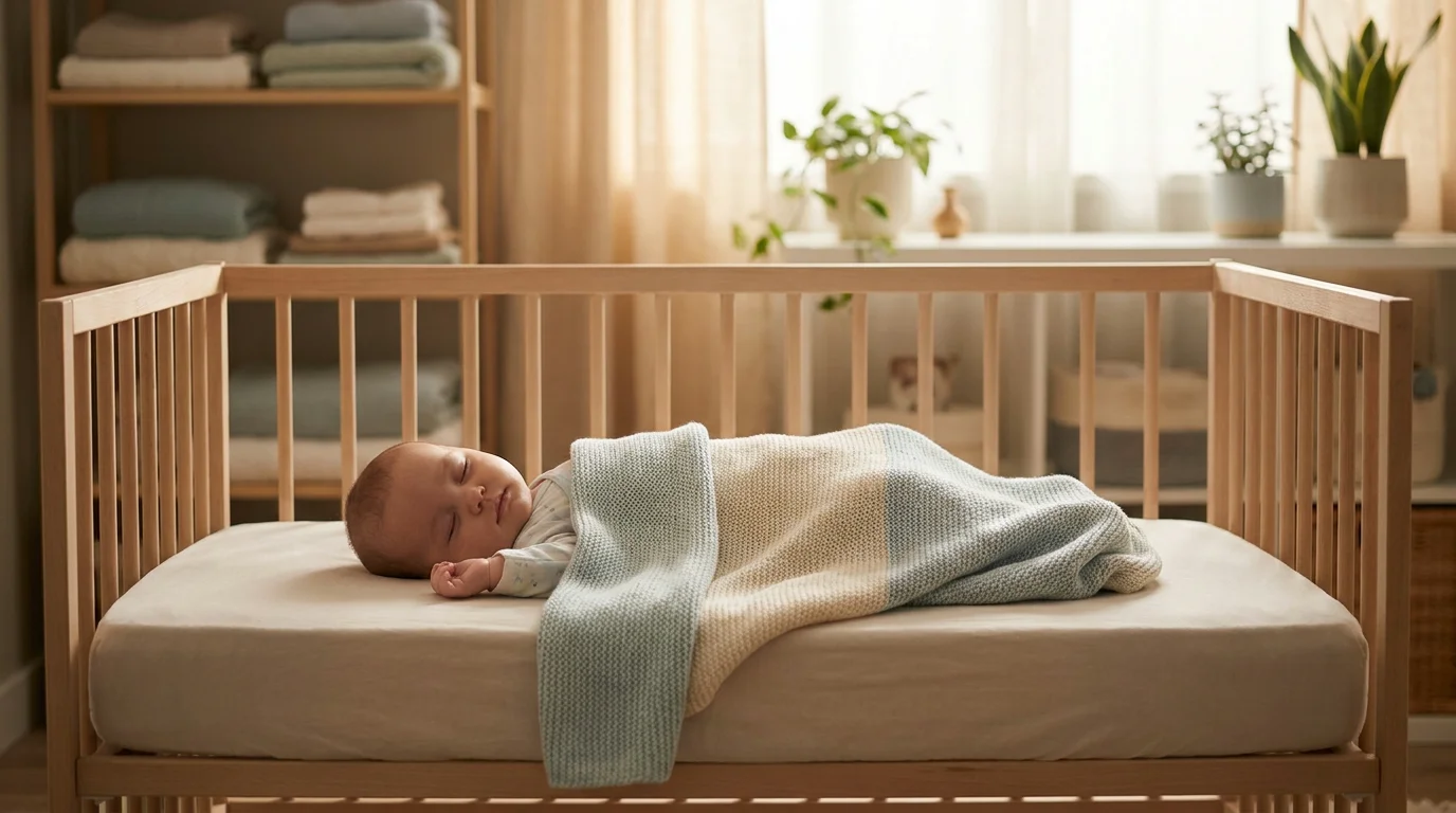 Bébé endormi sur le dos dans un berceau sécurisé en France