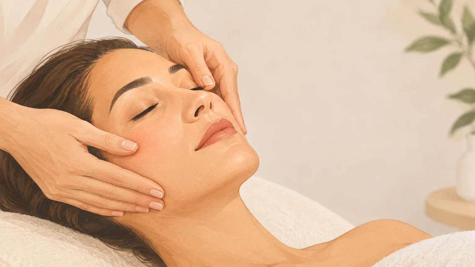 Massage facial Kobido réalisé avec des gestes manuels