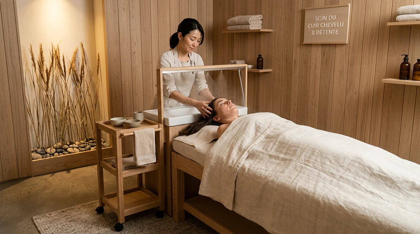 Table head spa japonaise professionnelle dans une cabine de soin dédiée