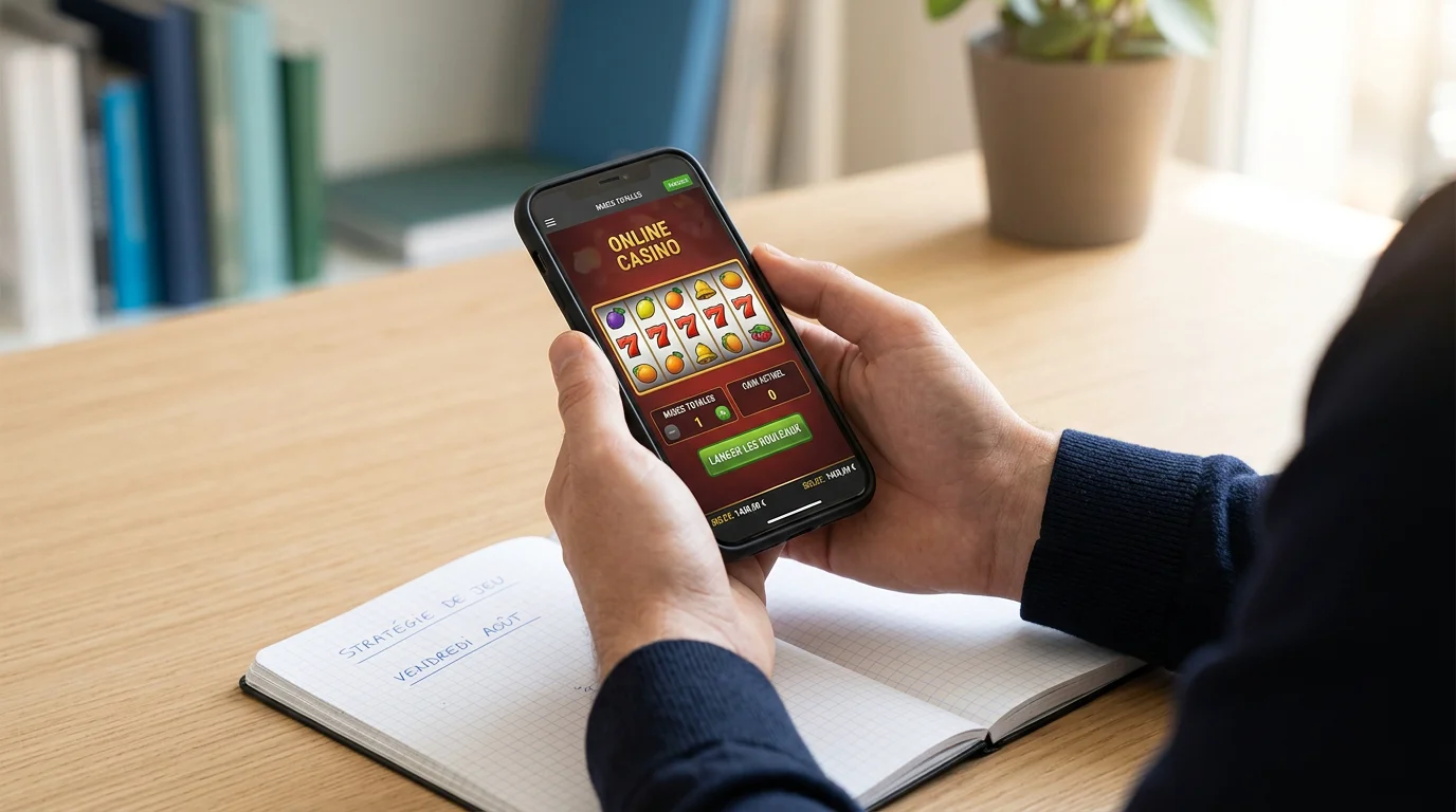 Personne consultant une offre de bonus de casino sans dépôt sur son smartphone