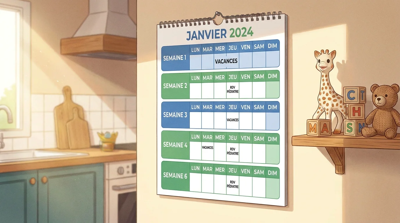Calendrier de garde alternée une semaine sur deux dans un intérieur familial