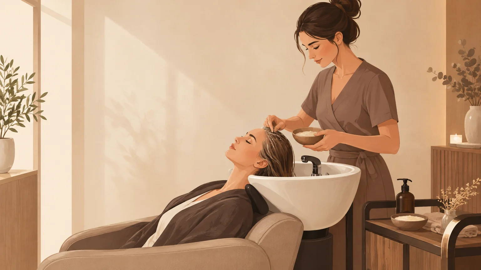 Cabine de Head Spa préparée pour une personne aux cheveux fins