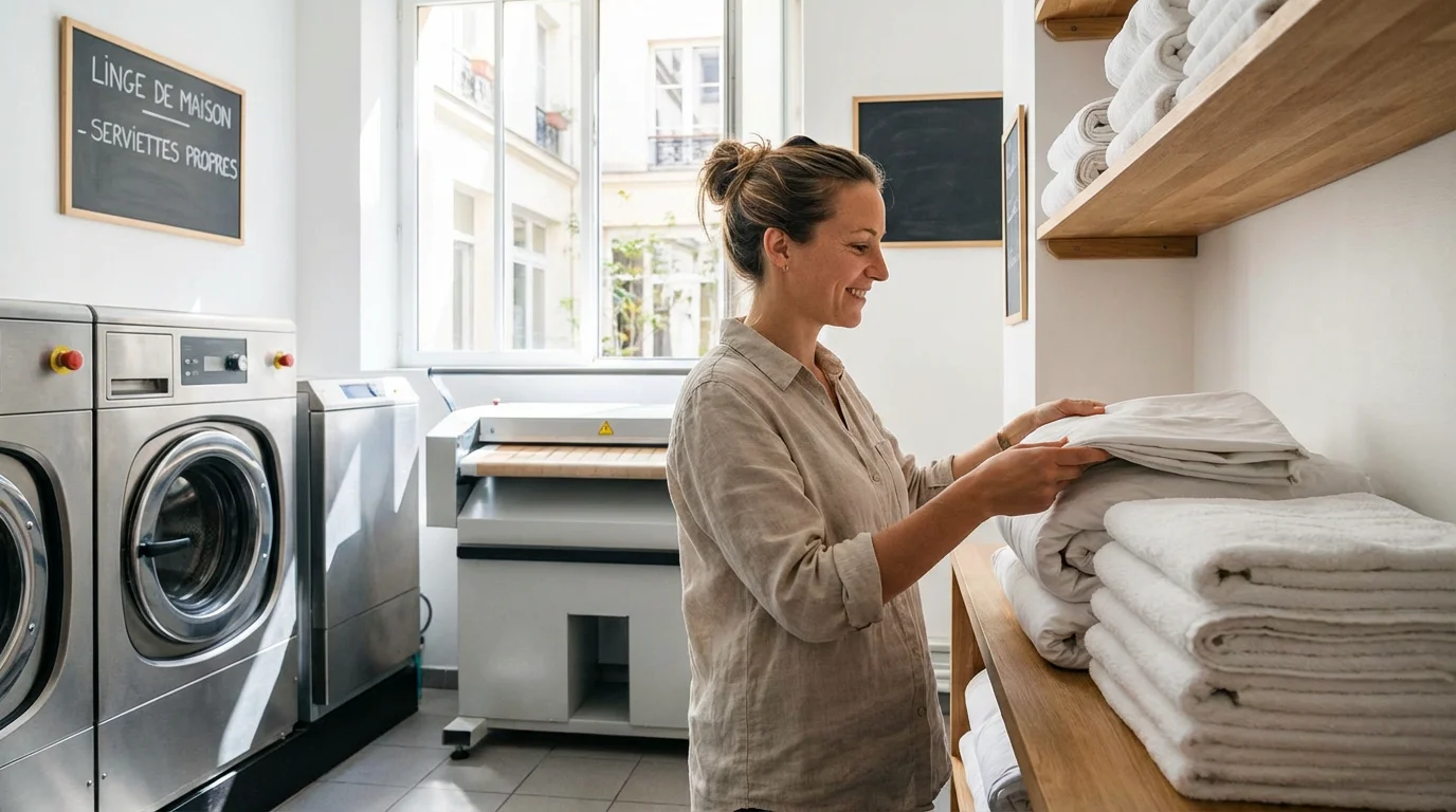 Organisation professionnelle du linge propre pour location saisonnière dans une blanchisserie