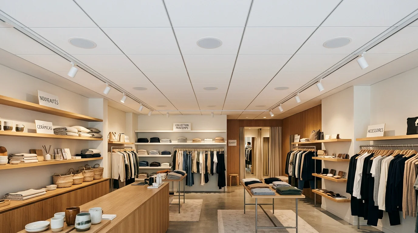 Enceintes encastrées au plafond dans une boutique moderne