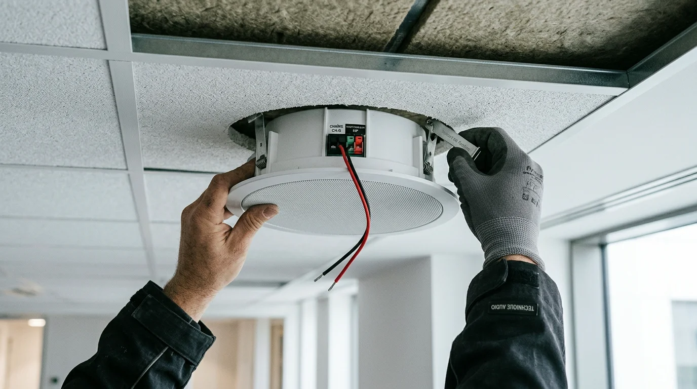Installation d'un haut-parleur encastrable dans un faux plafond