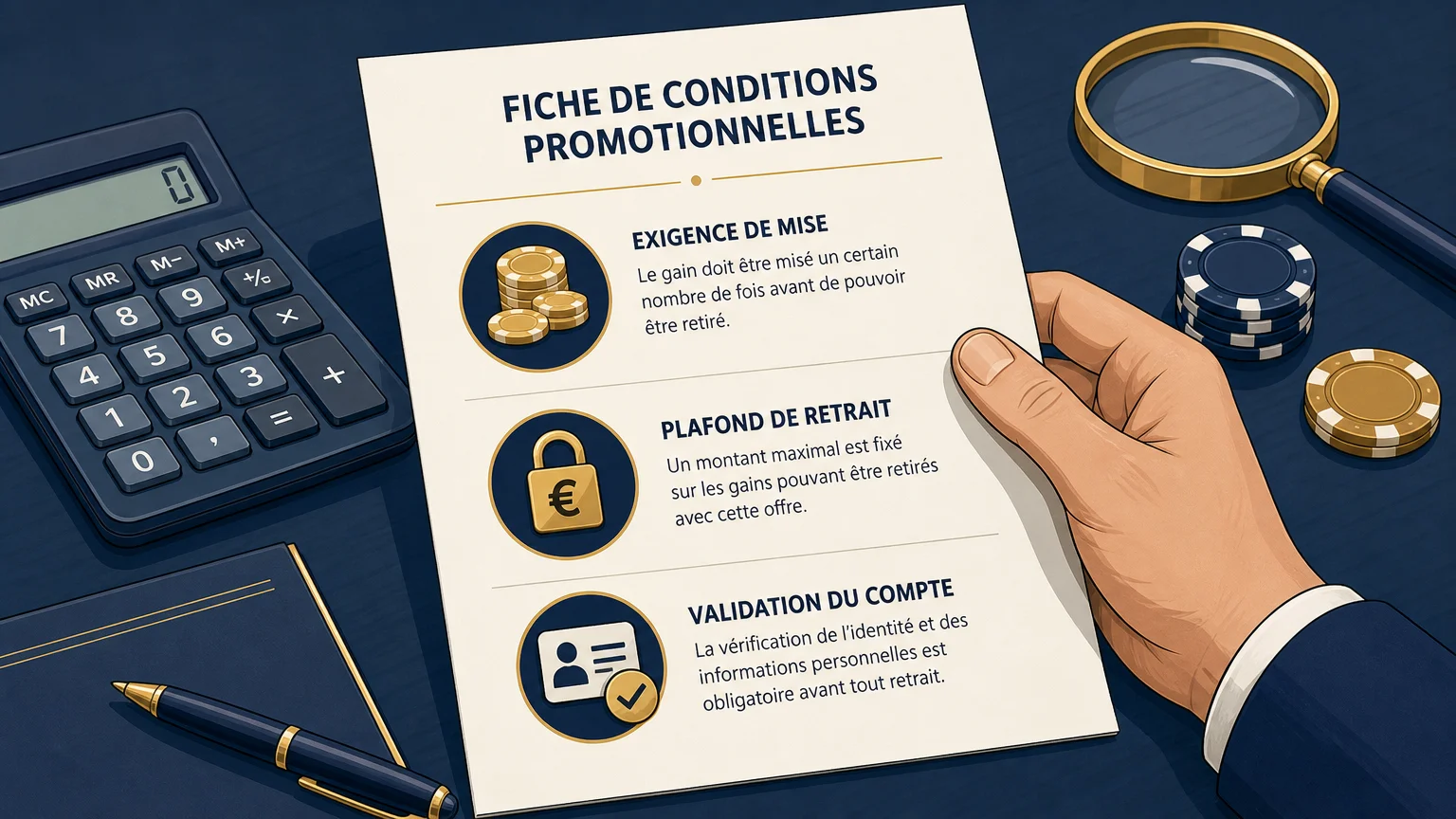 Illustration d’une vérification des conditions de mise et de retrait d’un bonus casino