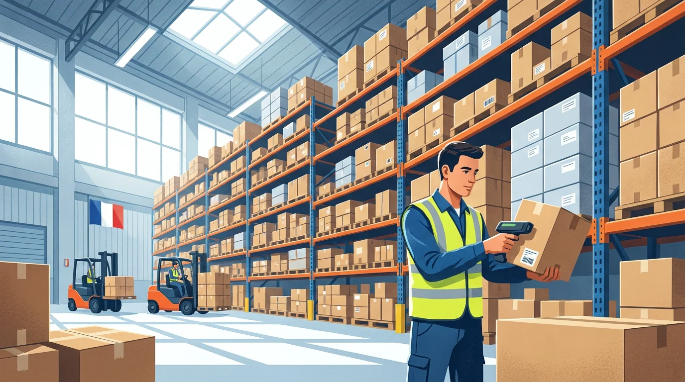 Préparateur de commande en entrepôt logistique utilisant un scanner portatif