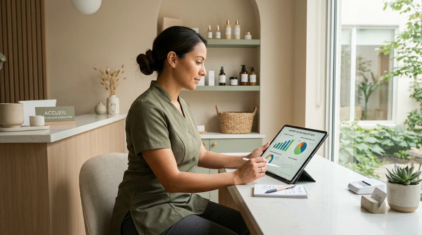 Professionnelle du bien-être évaluant la rentabilité d'un espace Head Spa