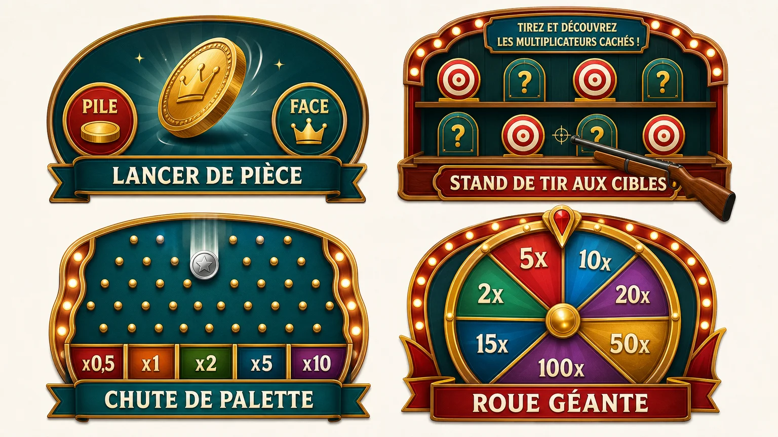Illustration des quatre jeux bonus du Crazy Time