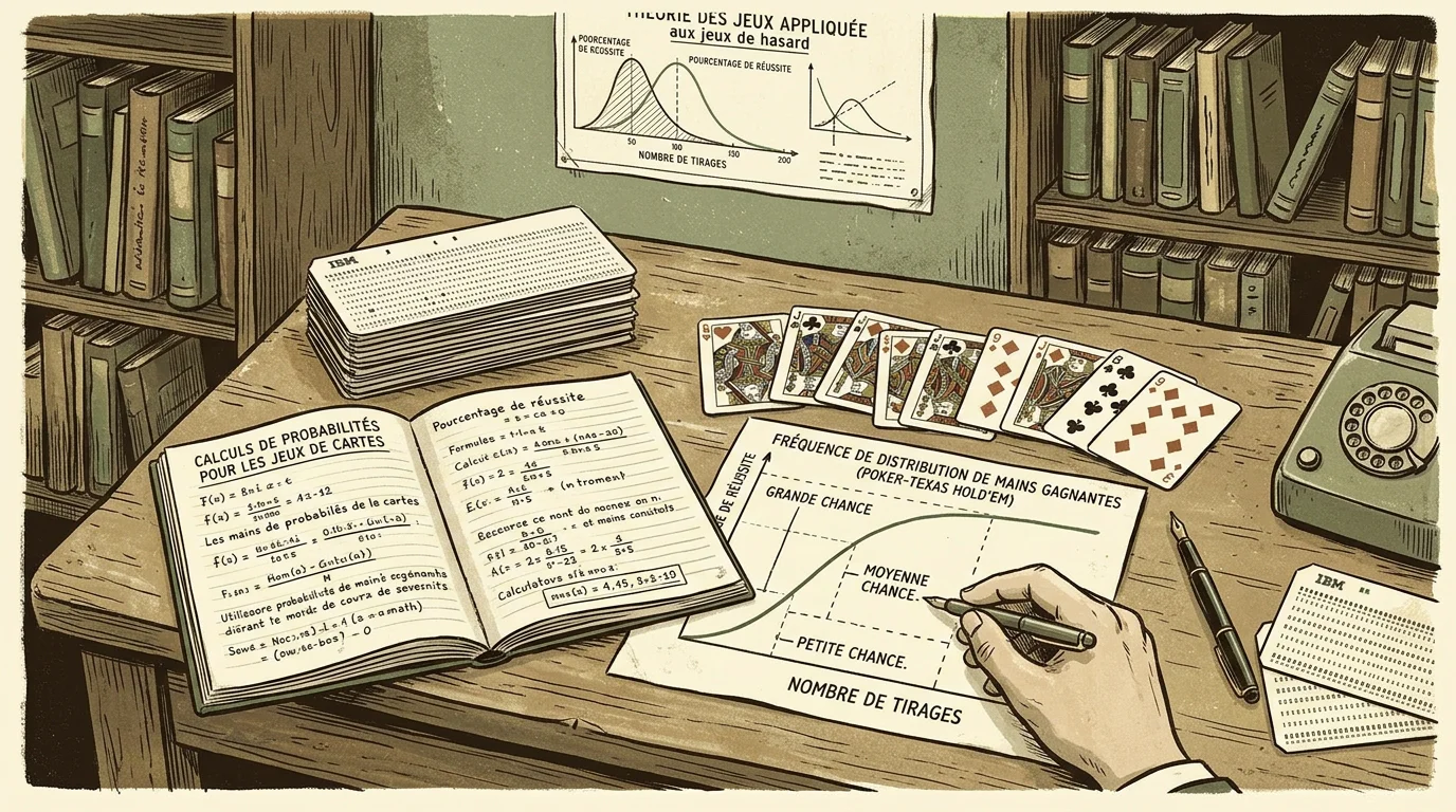 Illustration évoquant les calculs de probabilités appliqués au blackjack dans les années 1960