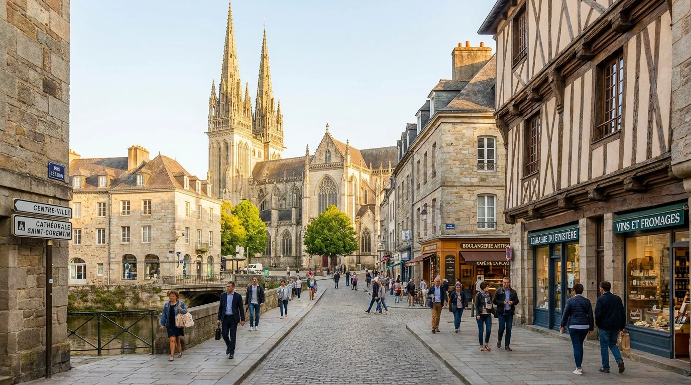 Vue du centre-ville de Quimper, ville dynamique pour l'intérim en Finistère