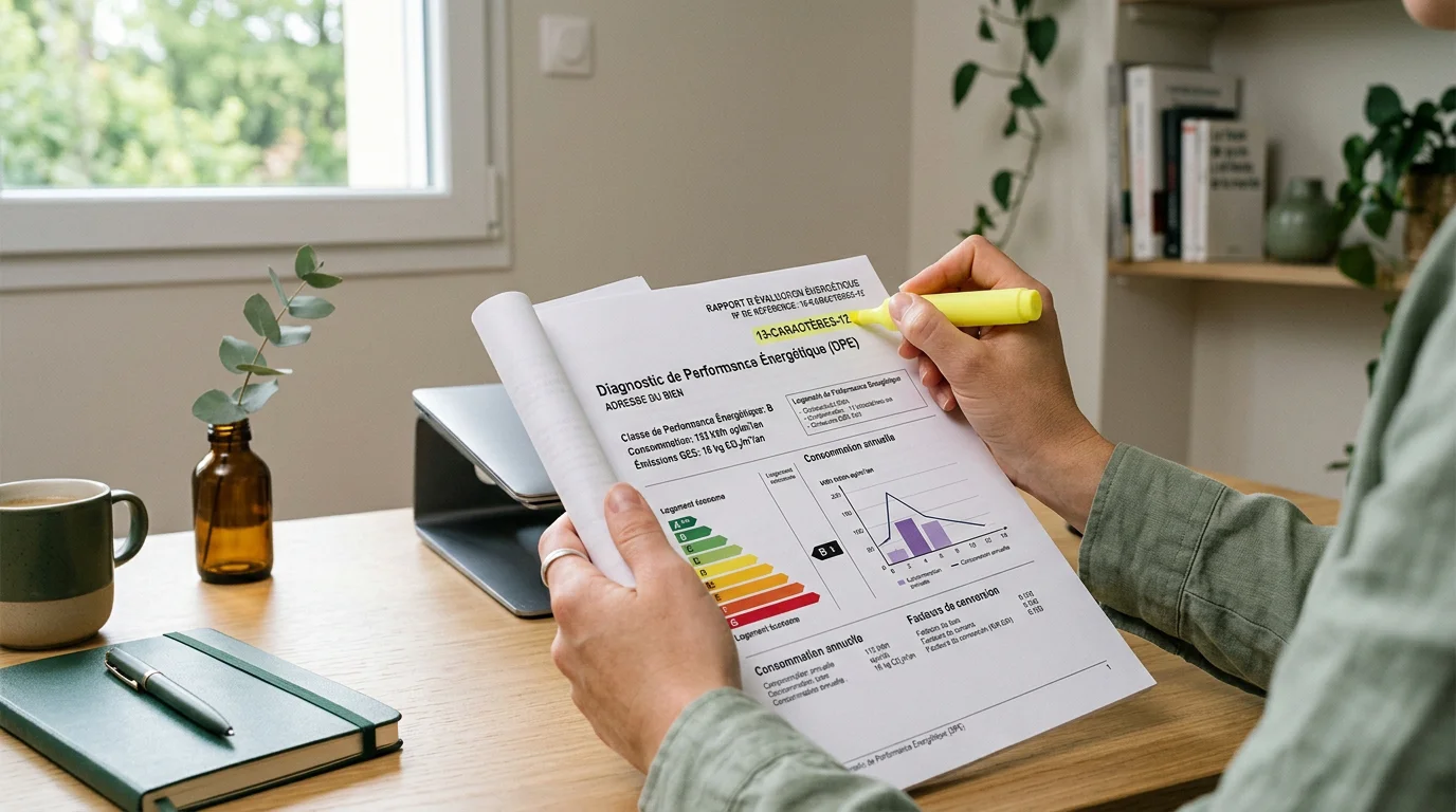 Rapport DPE avec le numéro ADEME à 13 caractères surligné en haut de page