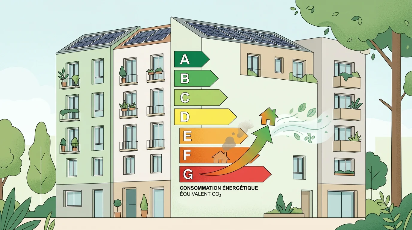 Étiquette énergétique d'un logement passant de la classe F à la classe E