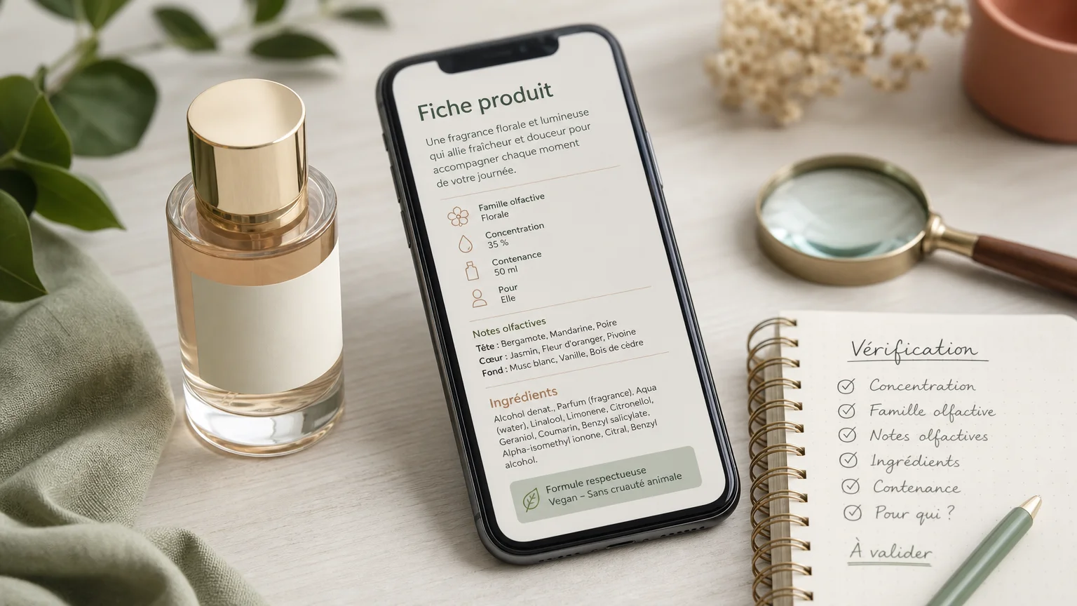 Vérification de la composition et des informations d’un produit cosmétique