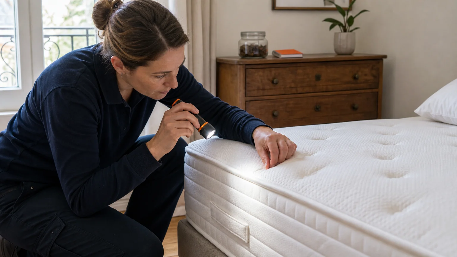 Inspection des coutures d’un matelas avec des clous de girofle