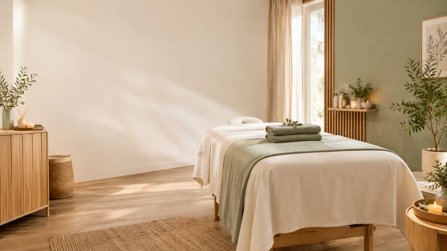 Cabine de massage préparée dans une ambiance apaisante
