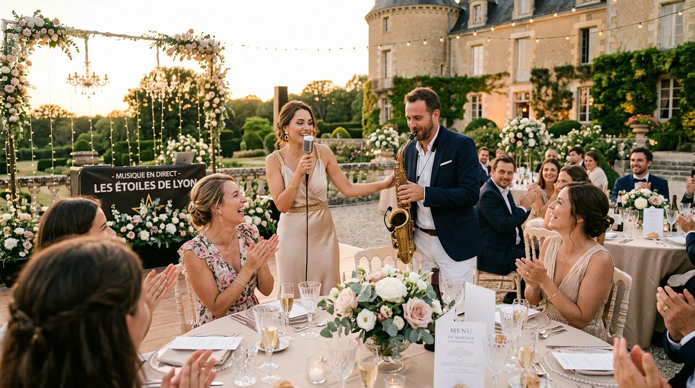 Groupe de musique live animant une réception de mariage élégante