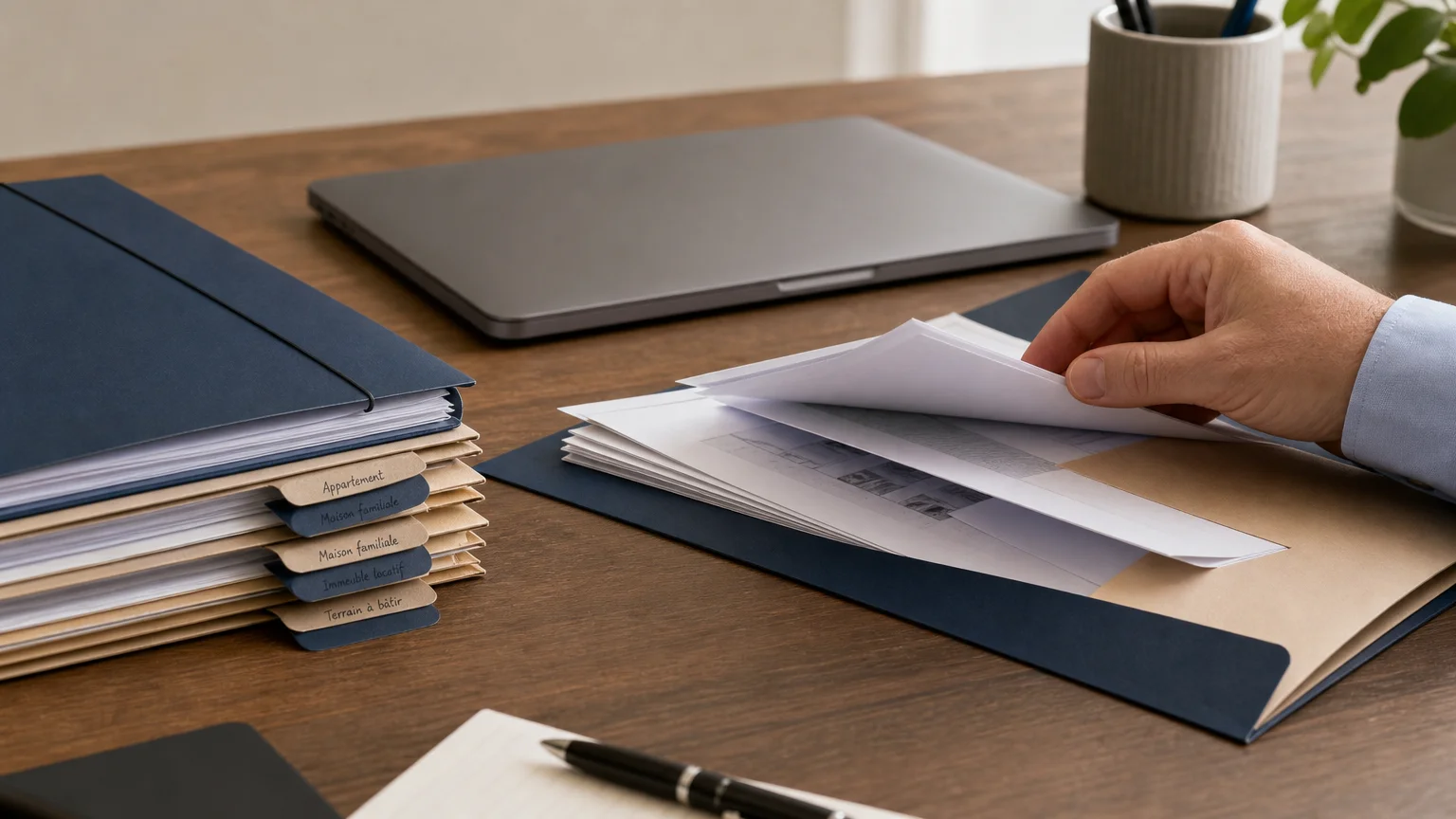 Documents immobiliers classés et sélectionnés avant un partage contrôlé