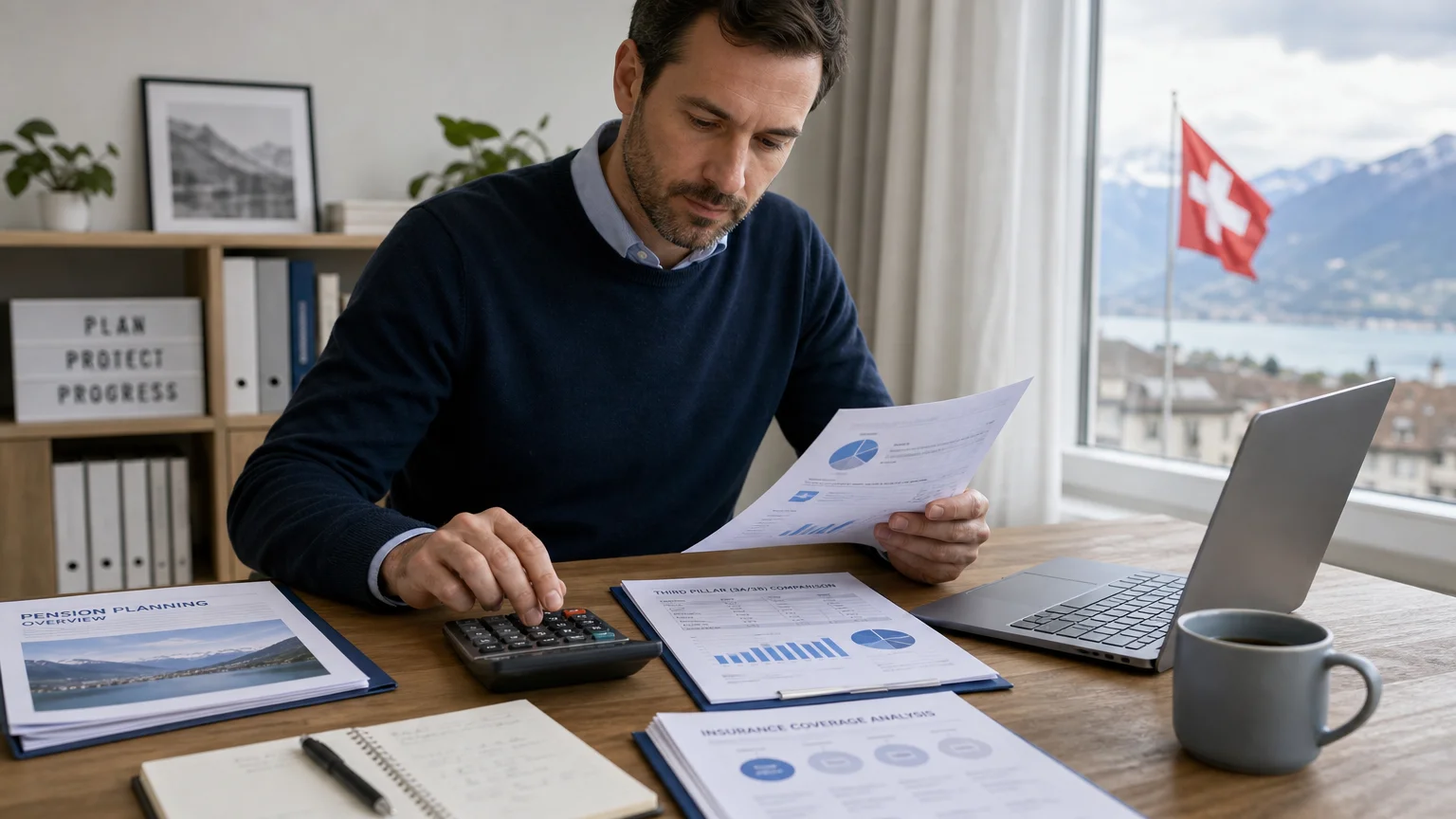A person reviewing health insurance premium documents at a desk