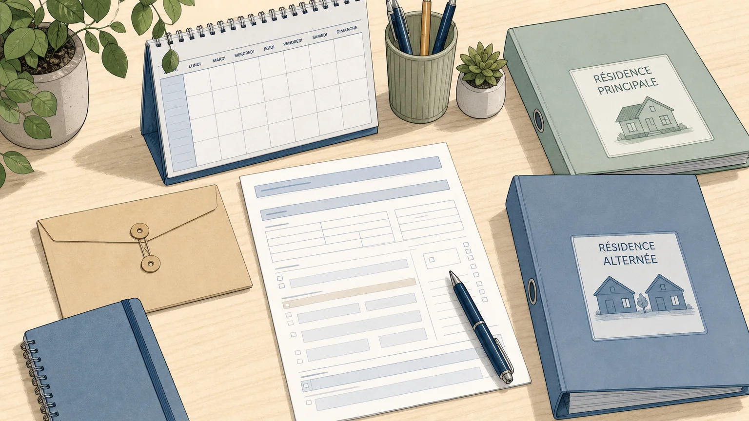 Bureau avec formulaire administratif et documents sur la résidence de l’enfant