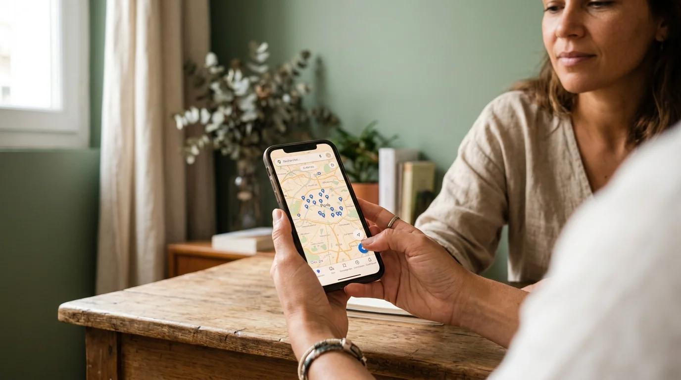 Praticienne bien-être consultant une carte de recherche locale