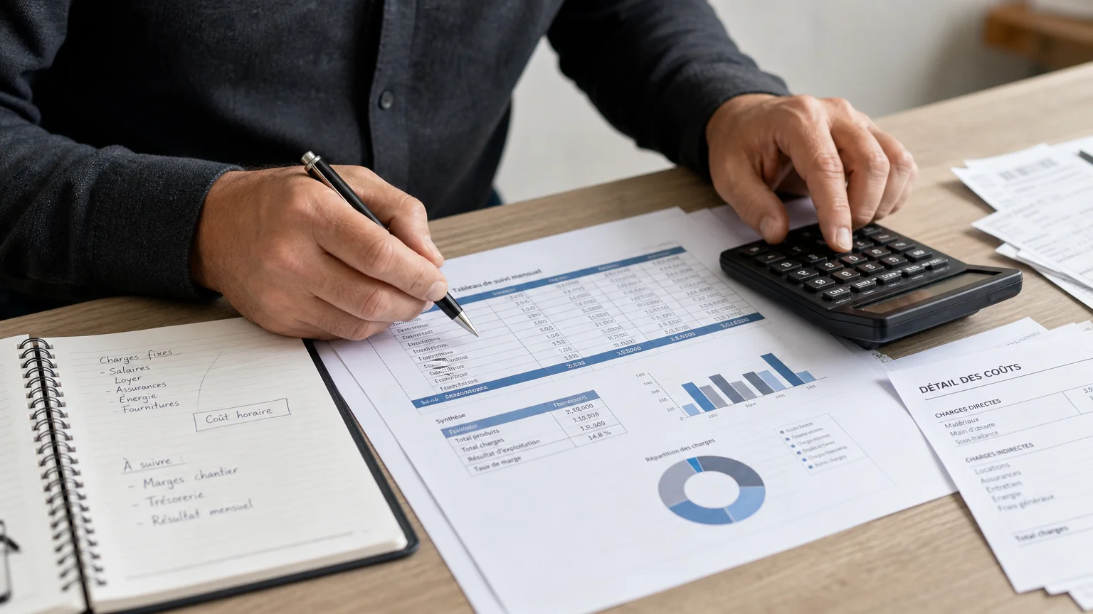 Dirigeant analysant des indicateurs de rentabilité sur un bureau
