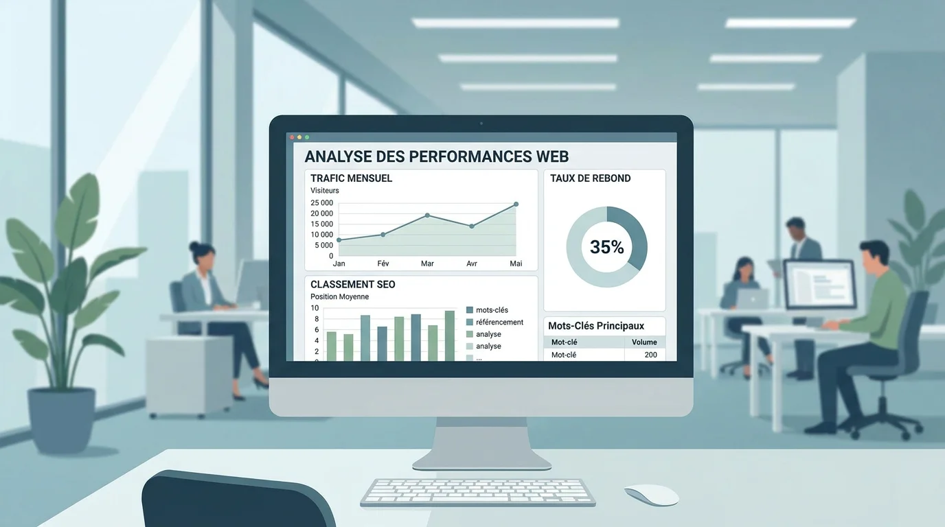 Tableau de bord d'analyse SEO montrant les performances d'un site web après migration