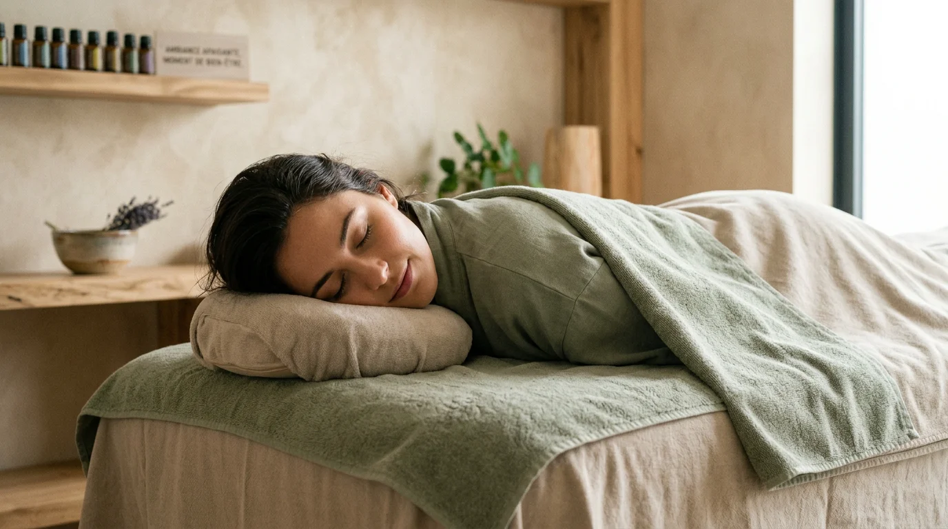 Personne détendue recevant un massage cachemirien enveloppant
