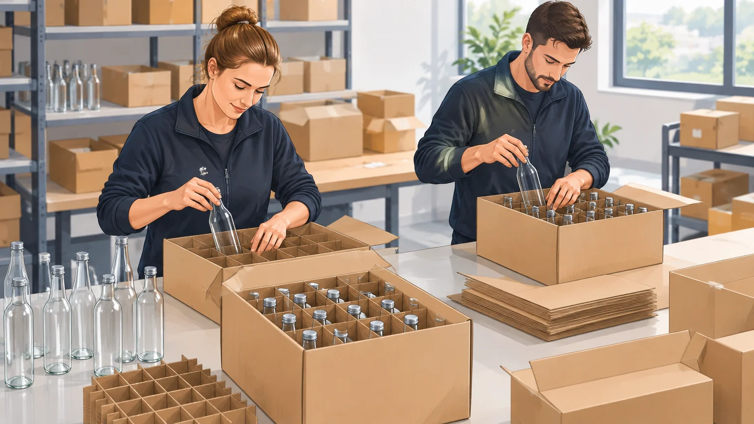 Des bouteilles en verre sont préparées pour une distribution professionnelle