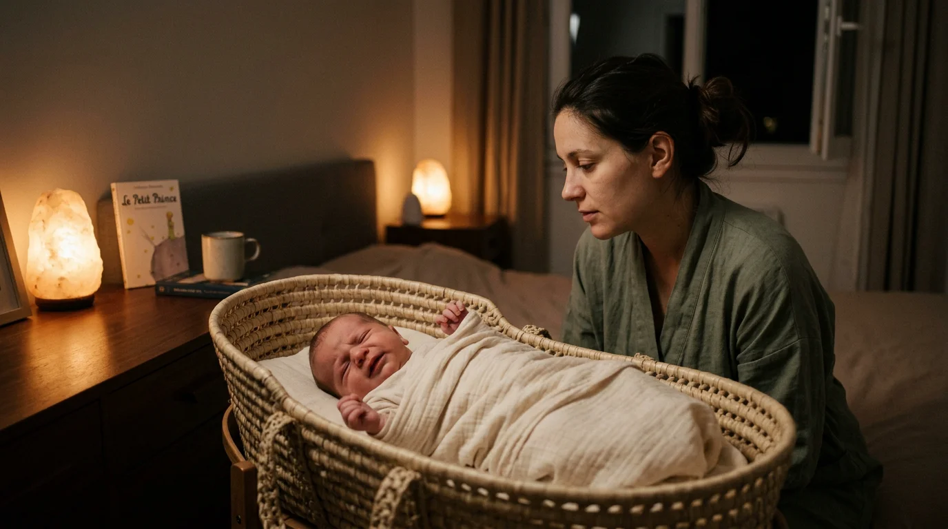 Parent observant son nouveau-né en sommeil agité la nuit