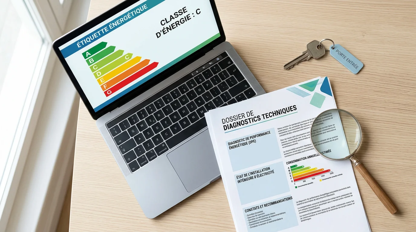 Rapport de diagnostic énergétique et étiquette DPE sur un bureau