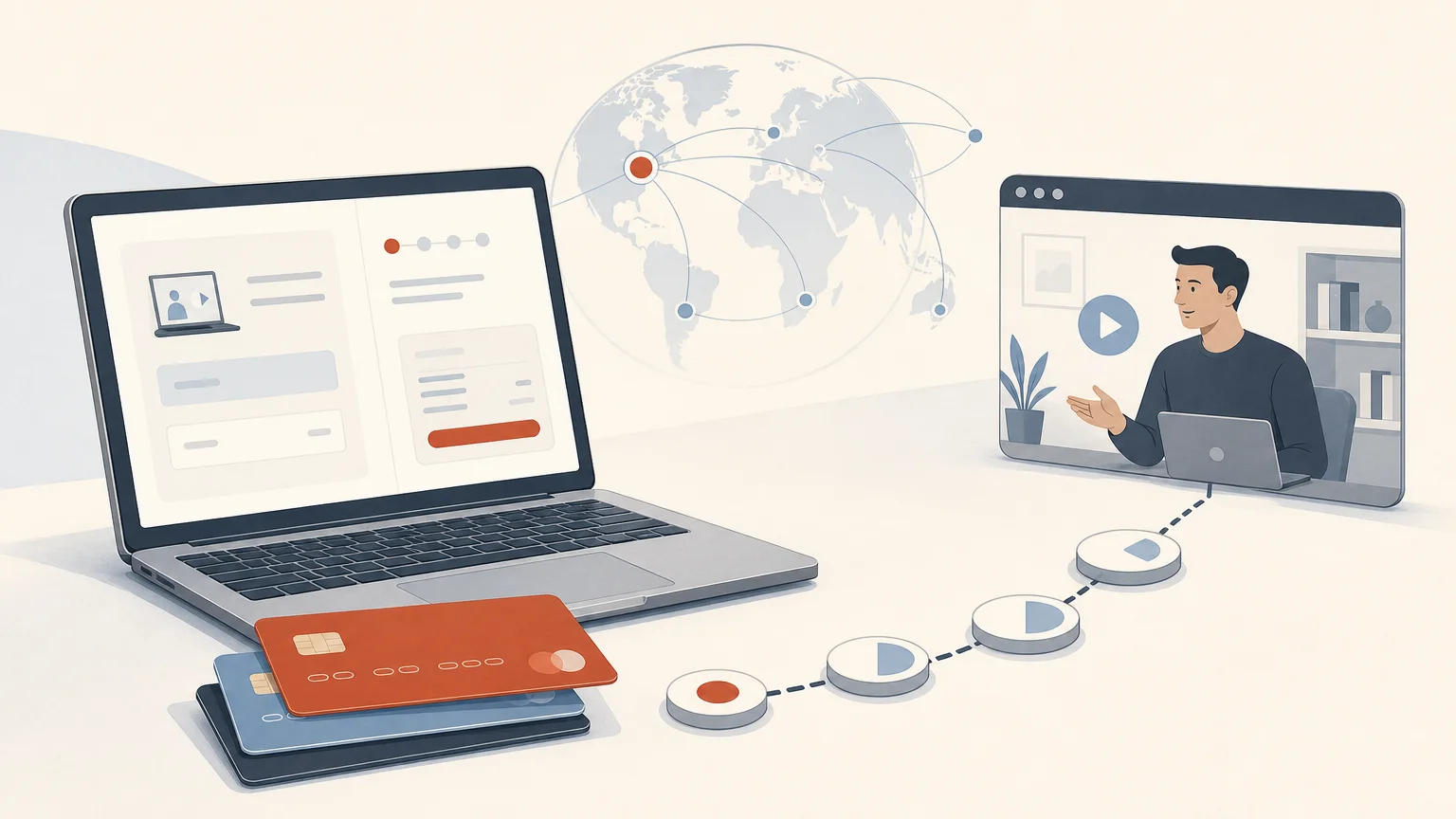 Editorial illustration of flexible financing for a high ticket digital coaching program