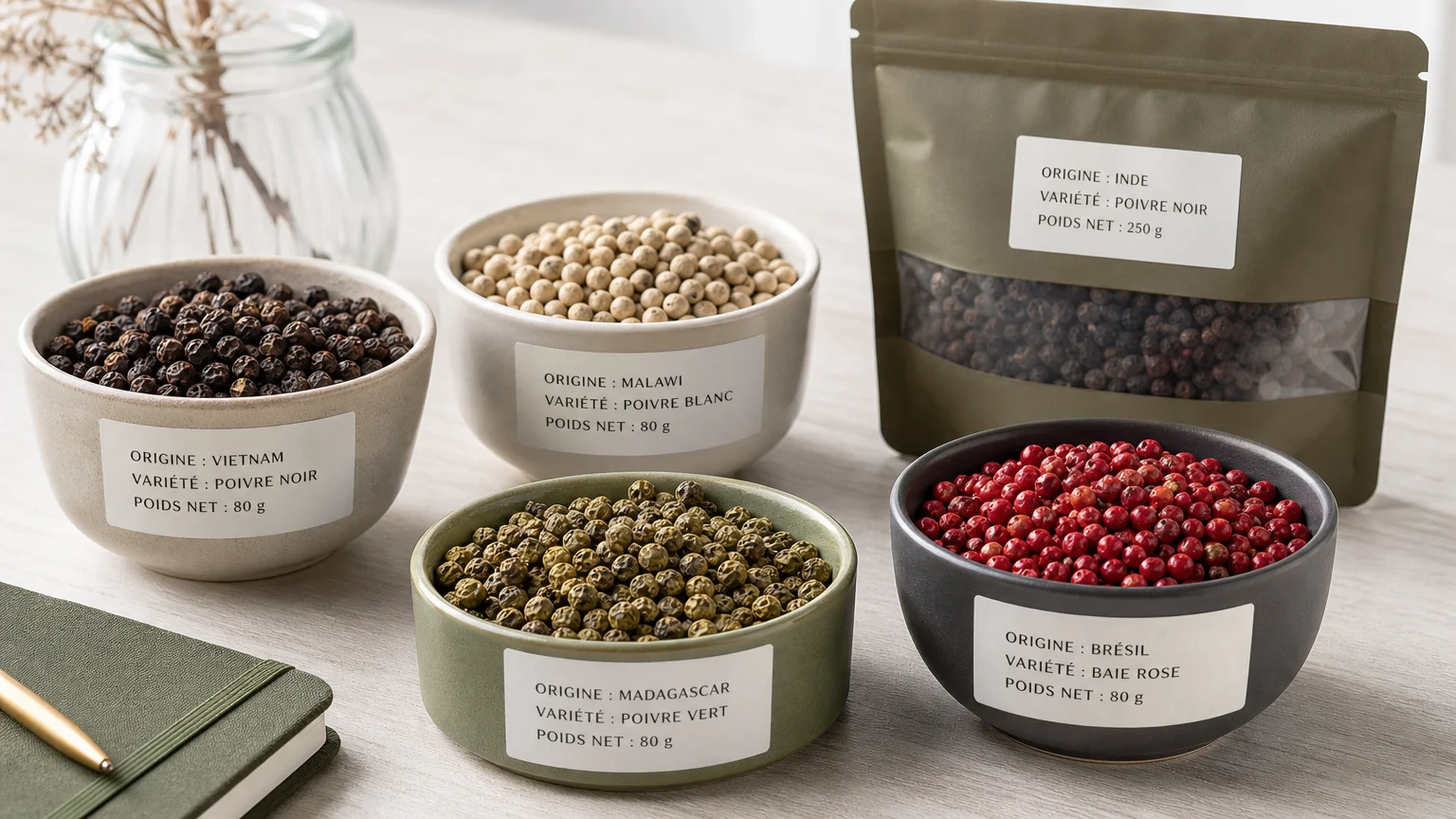 Grains de poivre et informations essentielles à vérifier sur une fiche produit