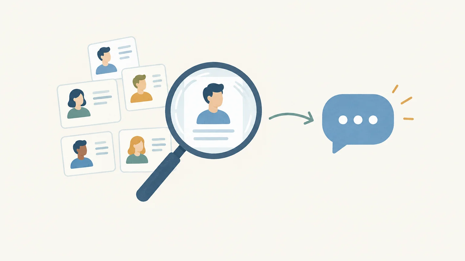 Illustration of LinkedIn profile targeting leading to a professional conversation