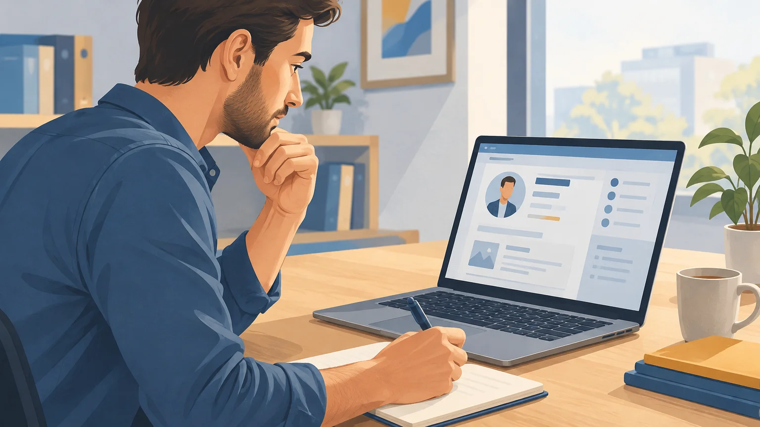 A sales representative looks for relevant context before contacting a prospect