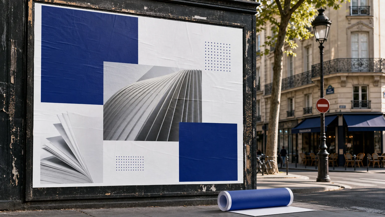Impression de grands formats sur papier dos bleu extérieur