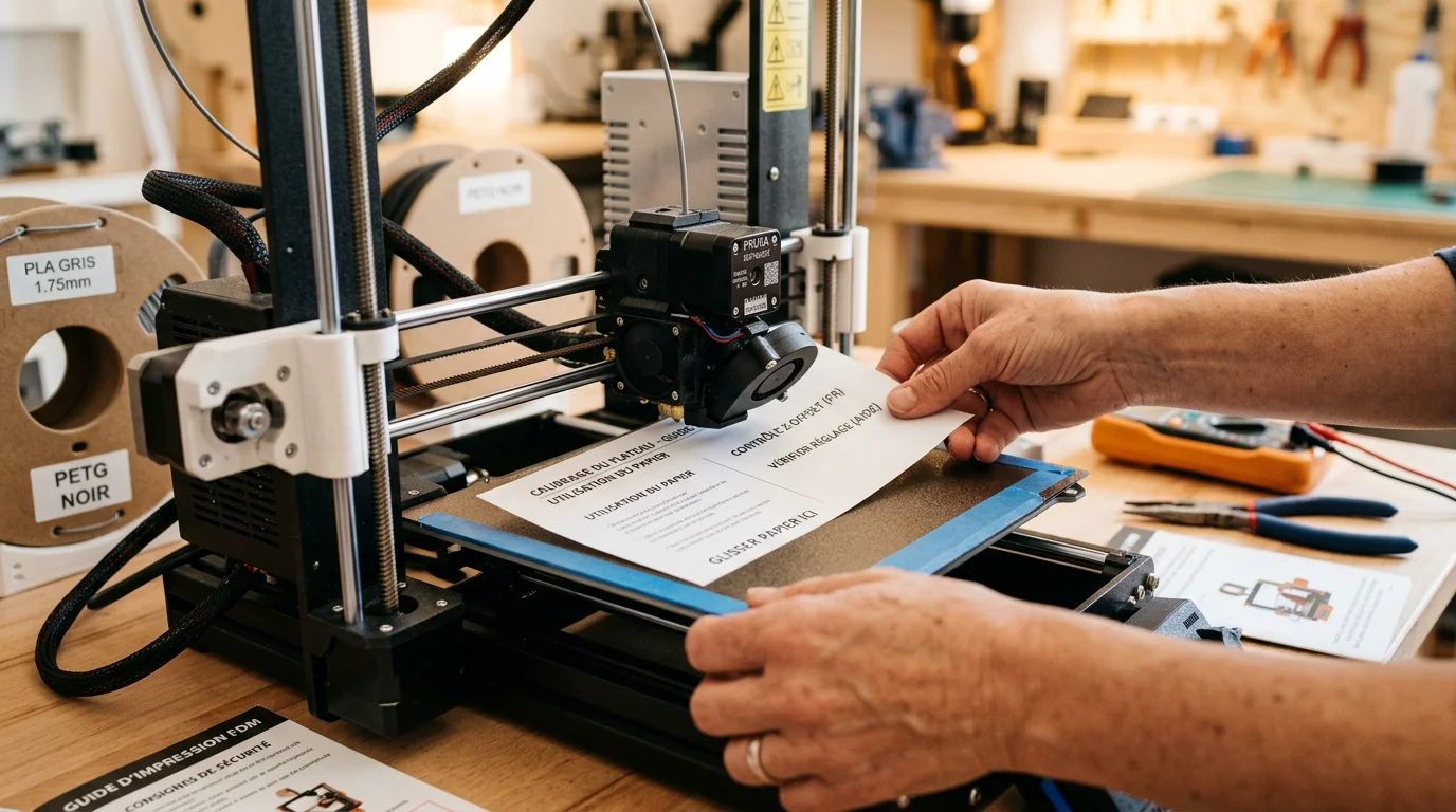 Réglage manuel de la distance buse-plateau avec une feuille de papier