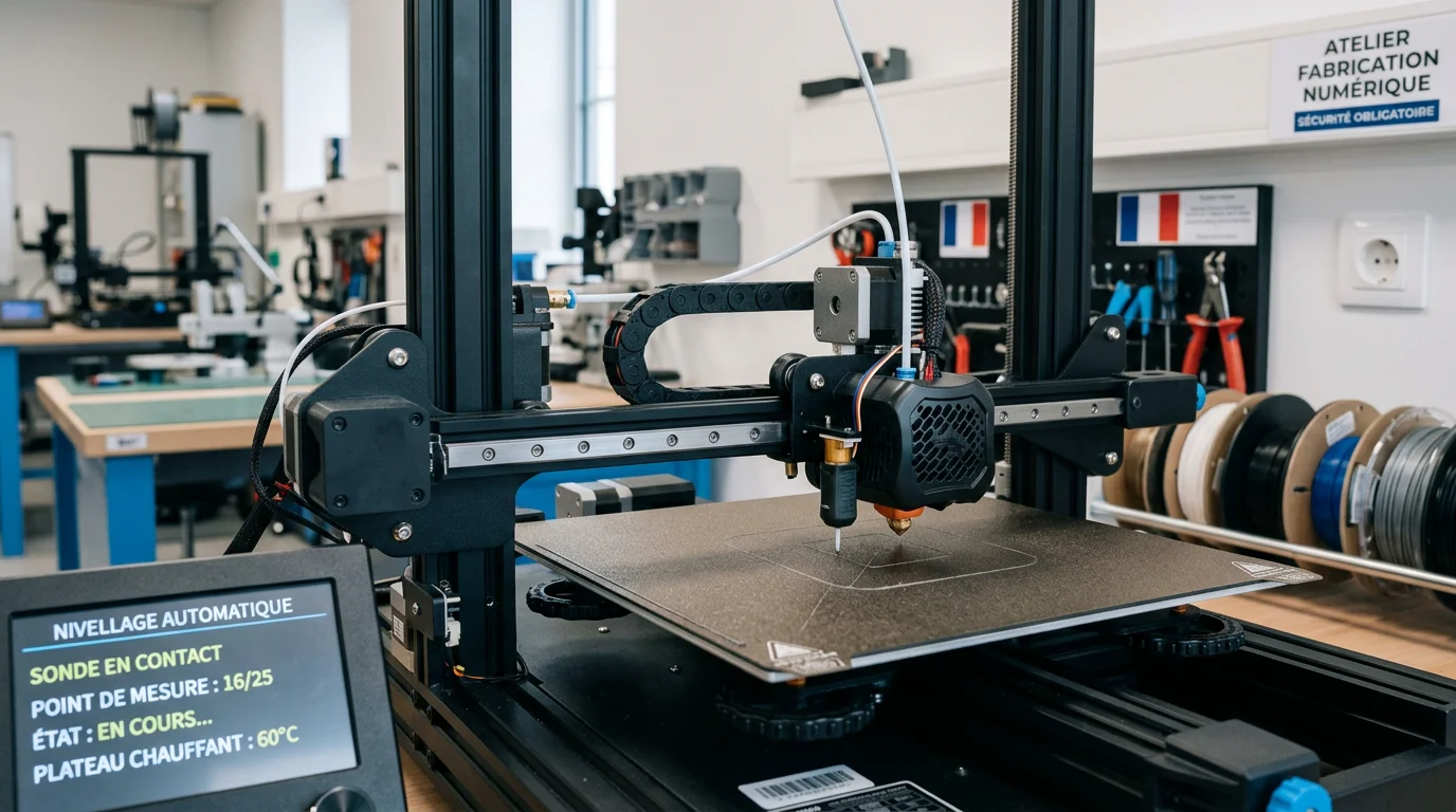Imprimante 3D effectuant un nivellement automatique du plateau avec une sonde