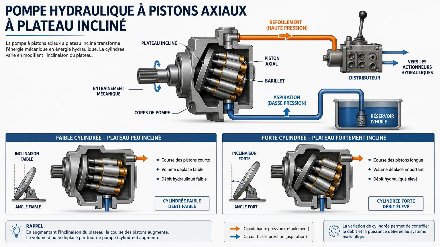 Schéma d’une pompe hydraulique à pistons avec variation de cylindrée
