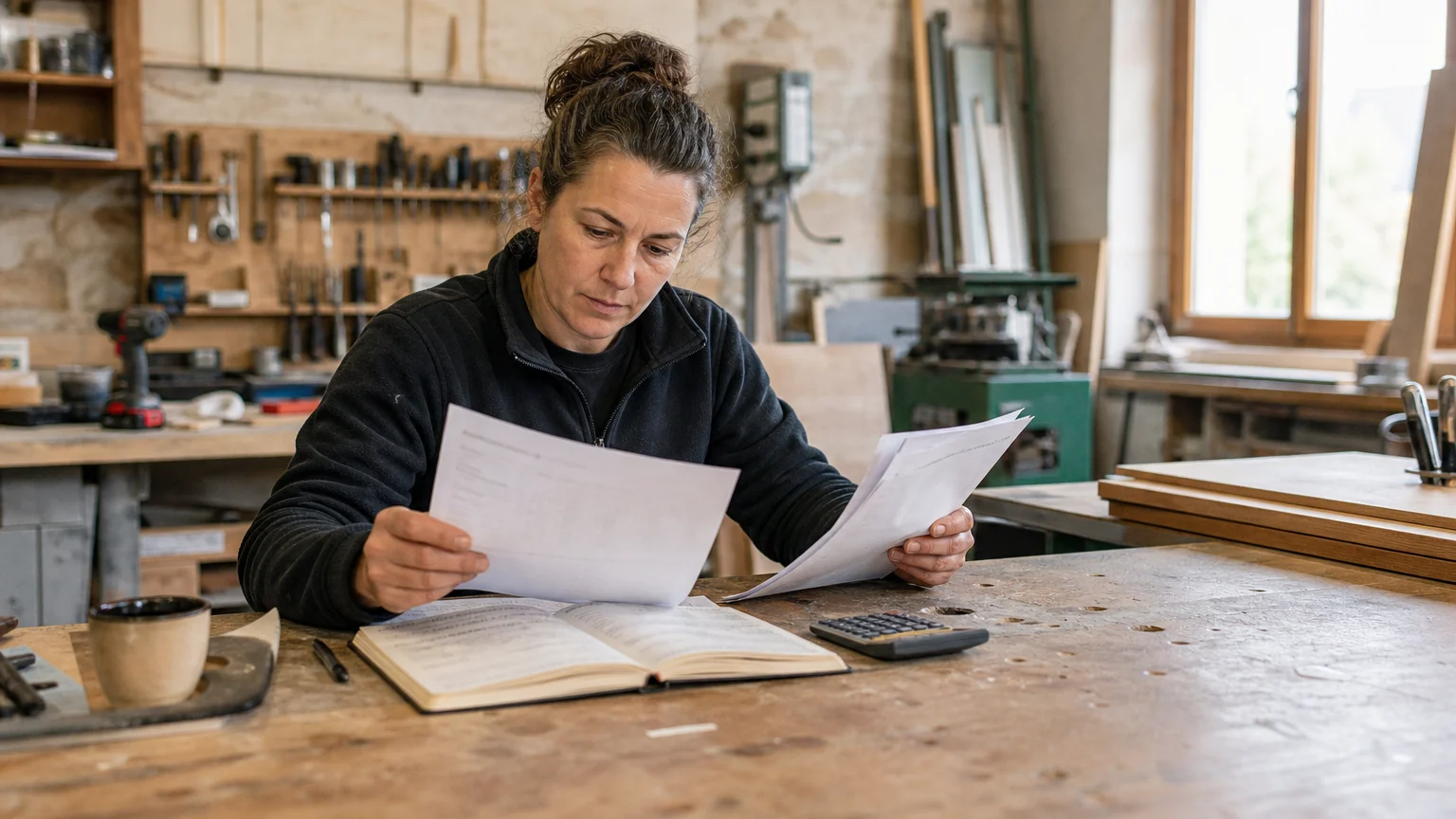 Dirigeant d’une PME artisanale qui examine le coût d’une prestation dans son atelier