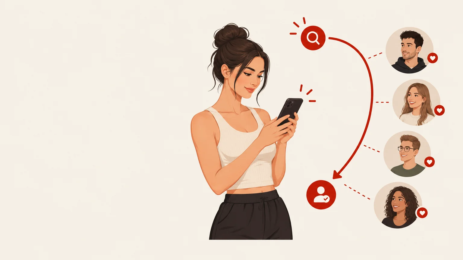 Illustration éditoriale d’une agence reliant une créatrice de contenu à de nouveaux fans