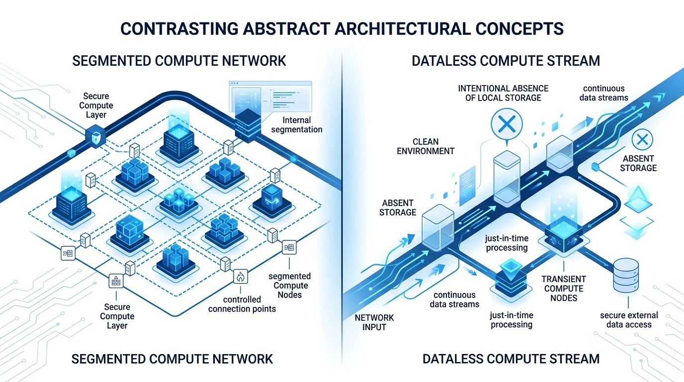 Comparison of a segmented network and a system architected without stored personal data