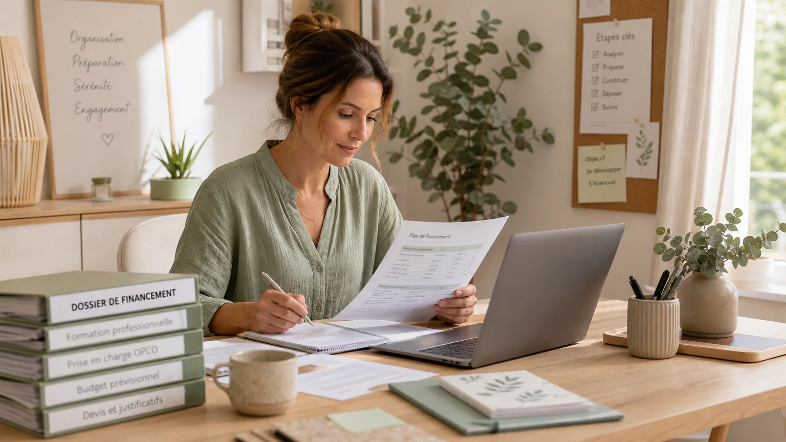 Praticienne préparant un dossier de financement pour sa formation head spa