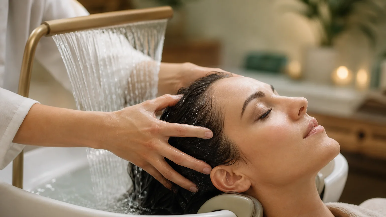 Rituel head spa japonais réalisé sur une cliente en salon