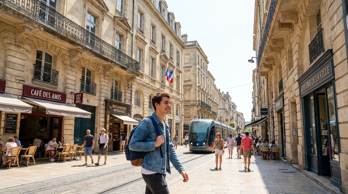 Vue panoramique du centre-ville de Bordeaux avec ses quais animés, ville attractive pour les étudiants