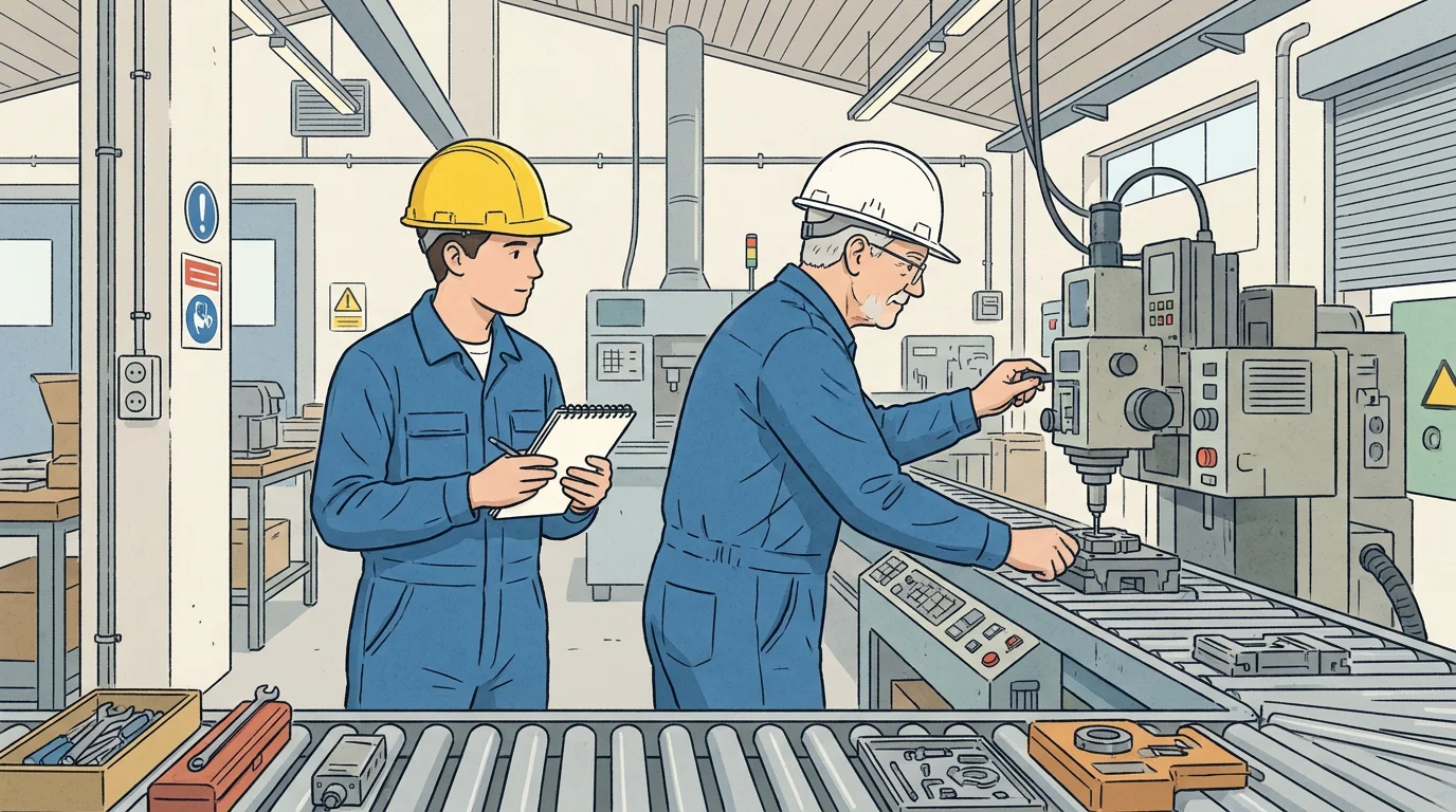 Stagiaire ouvrier en observation sur une ligne de production industrielle en France